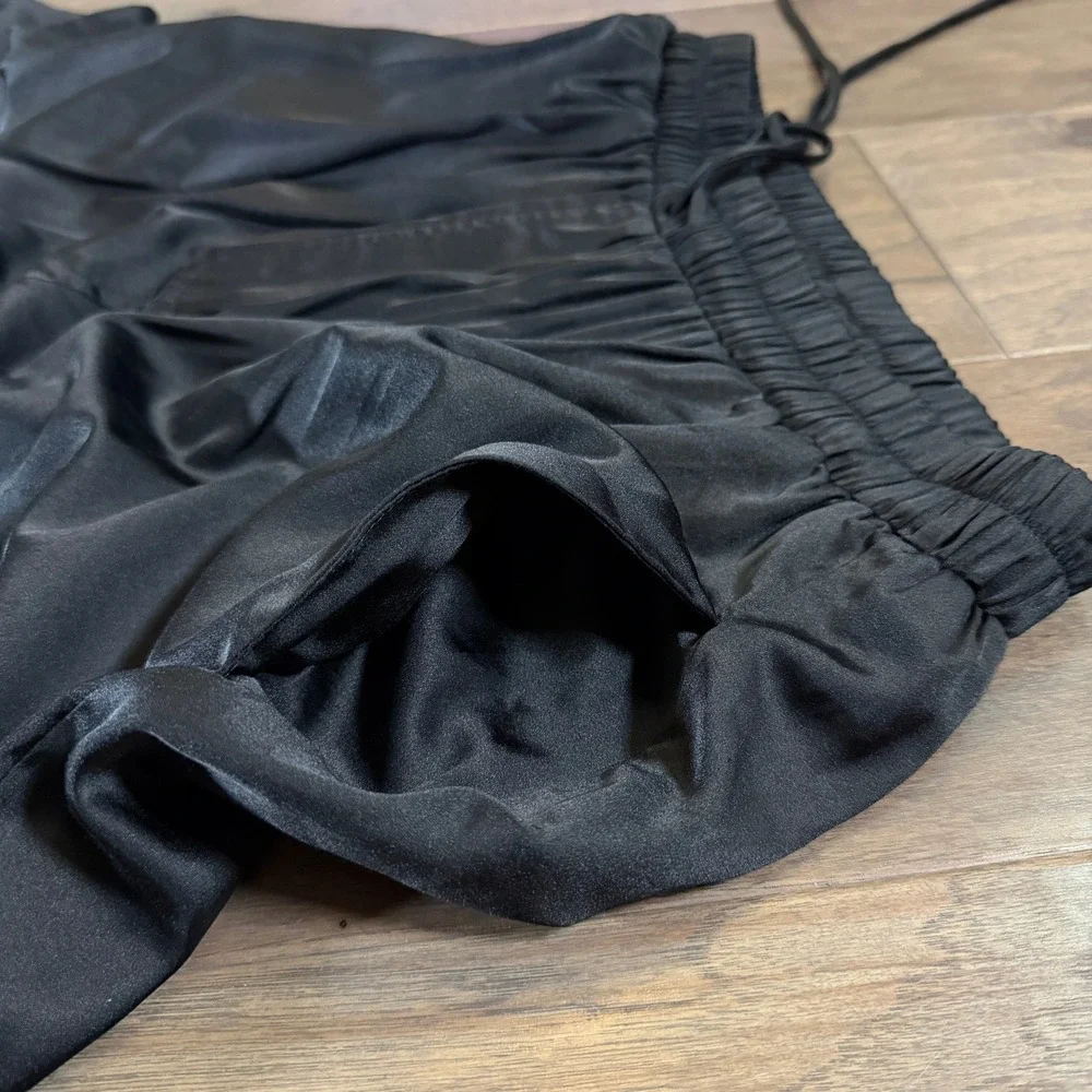 Talulah Black Satin‎ Drawstring Jogger Pants S18319 Womens Large